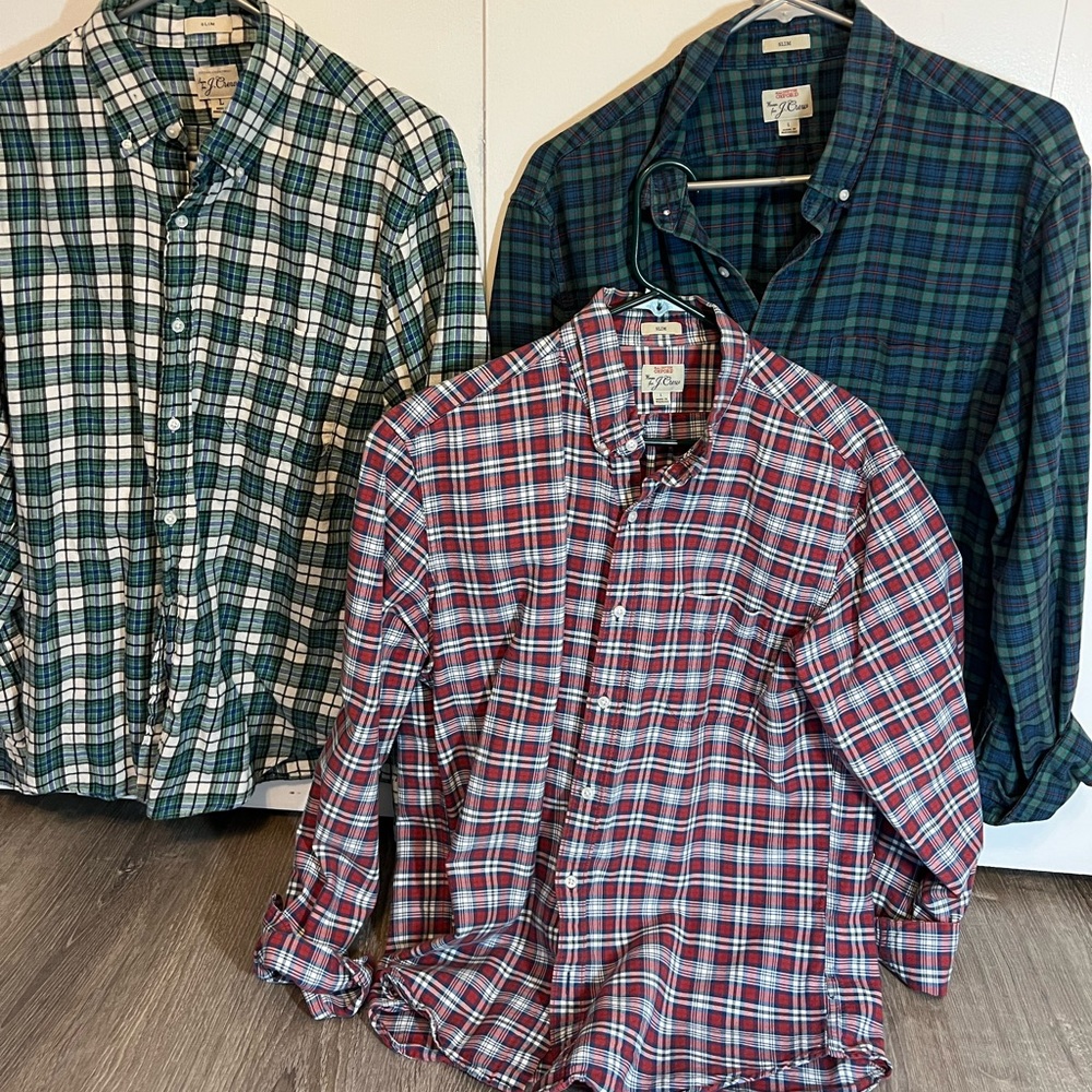 Lot Of 3! J. Crew Oxford Long-Sleeve Button Down Slim Fit Size Large